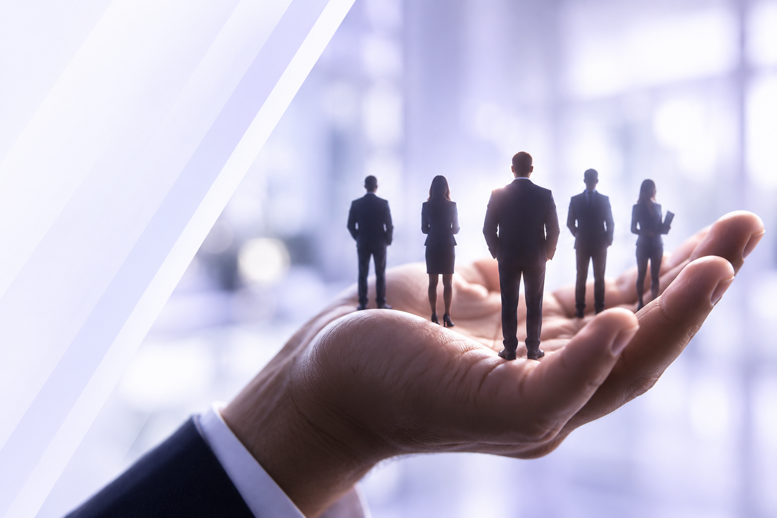 Hand supporting a group of professional figures